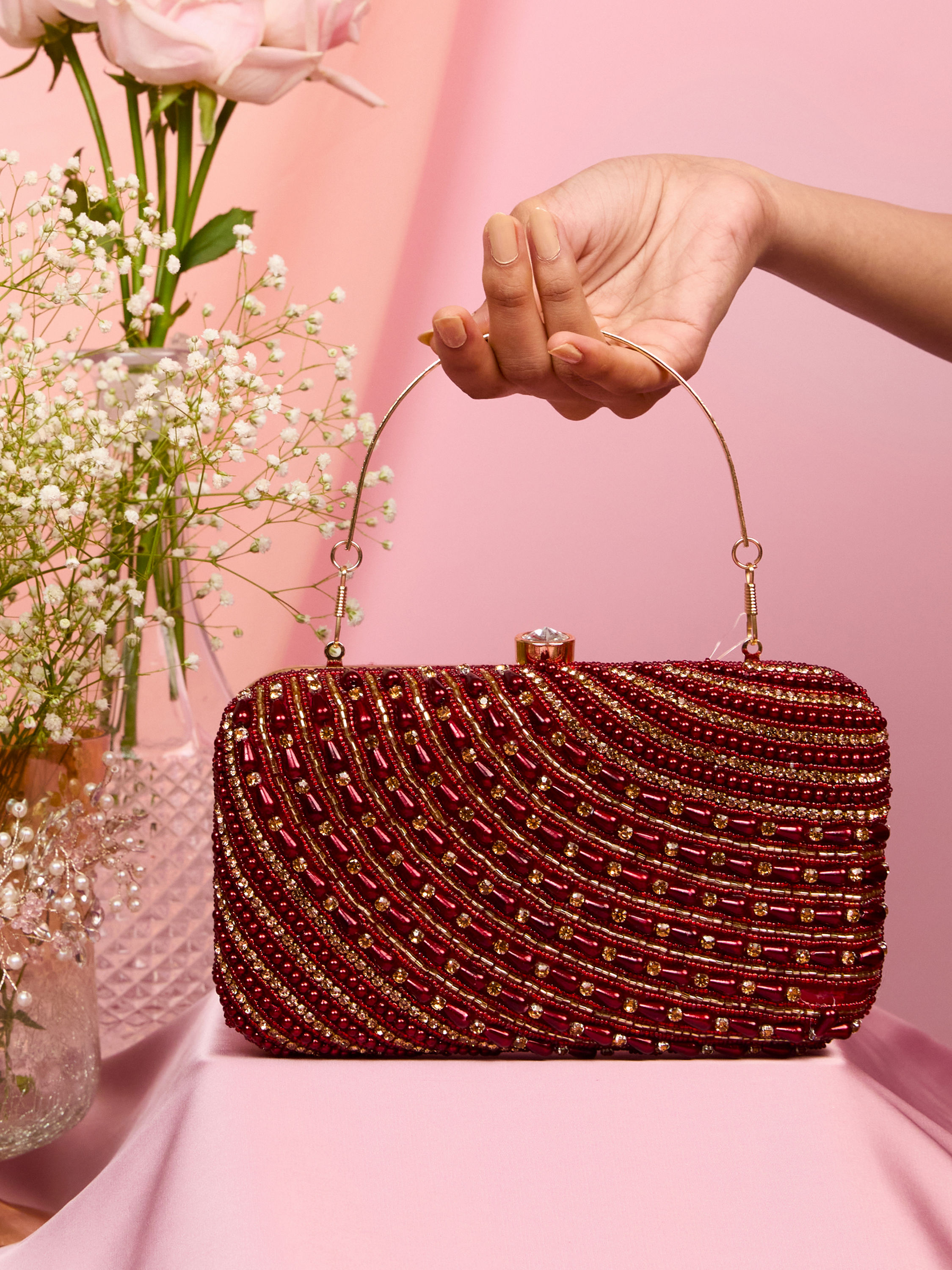 Mohey Women Maroon Exquisite Celebration Clutch Bag