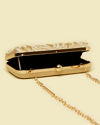 Mohey Women Beige Pearl Embellished Clutch Bag with Bead Work