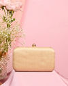 Mohey Women Beige Pearl Embellished Clutch Bag with Bead Work