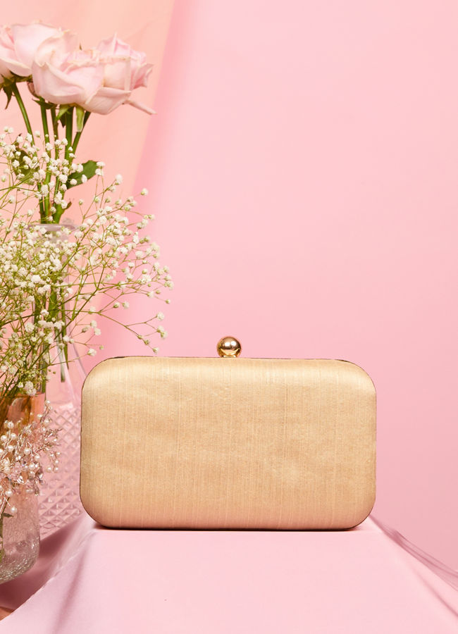 Mohey Women Beige Pearl Embellished Clutch Bag with Bead Work