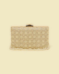 Mohey Women Dark Cream Pearl Embellished Clutch Bag with Bead Work