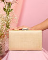 Mohey Women Dark Cream Pearl Embellished Clutch Bag with Bead Work