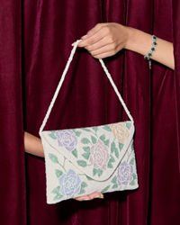 Mohey Women Cream Art Silk Envelope Bag