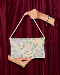 Mohey Women Cream Art Silk Envelope Bag