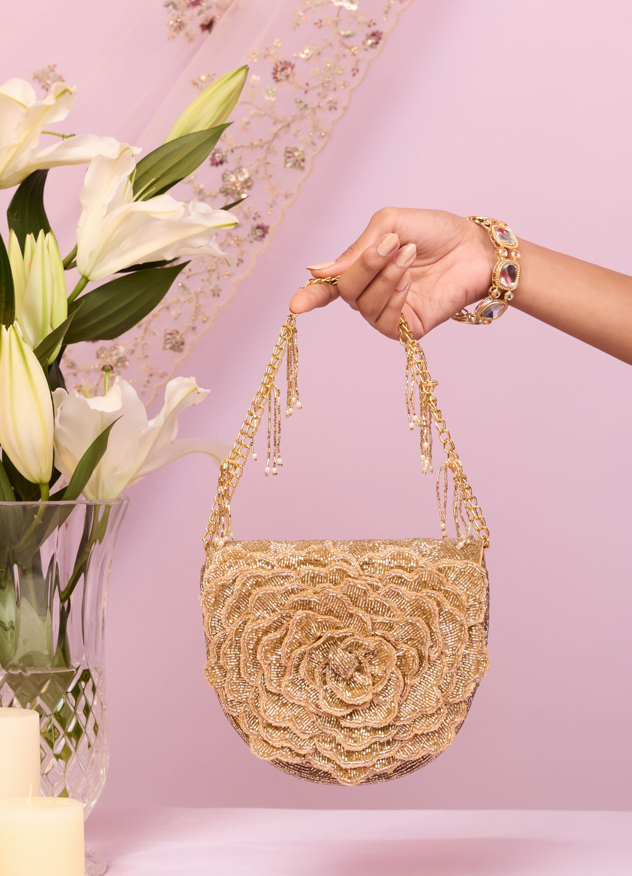 Mohey Women Glittery Gold Festive Purse