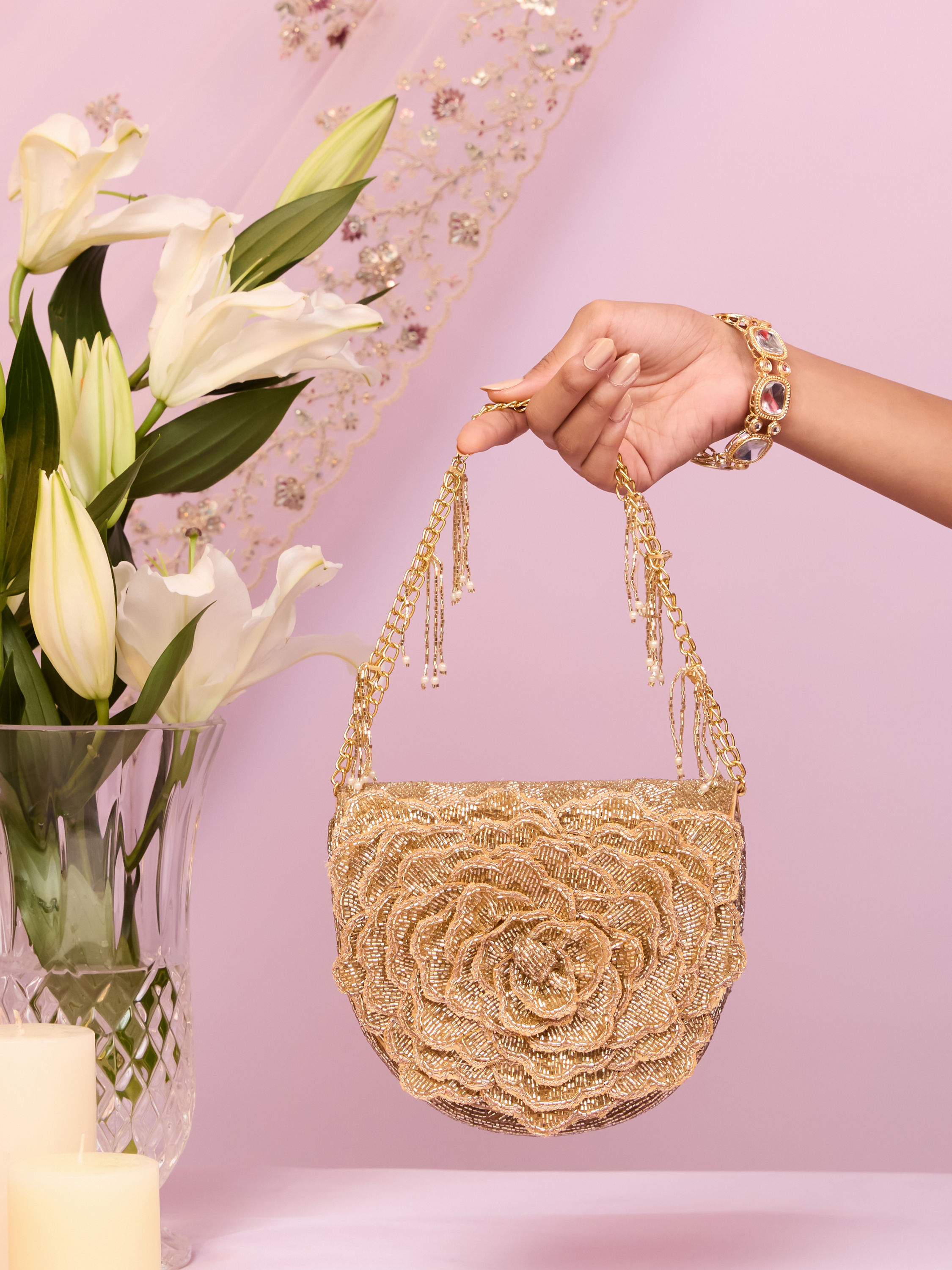 Mohey Women Glittery Gold Festive Purse