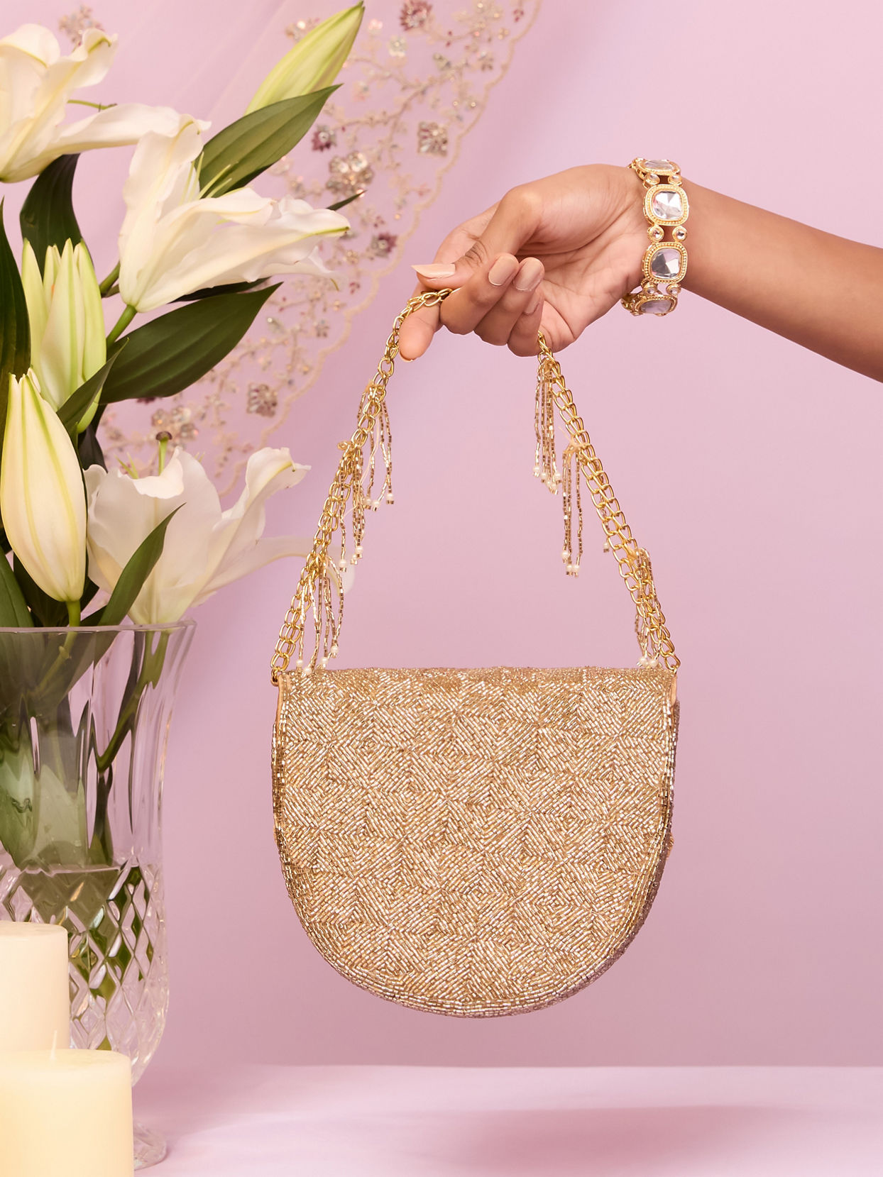 Mohey Women Glittery Gold Festive Purse