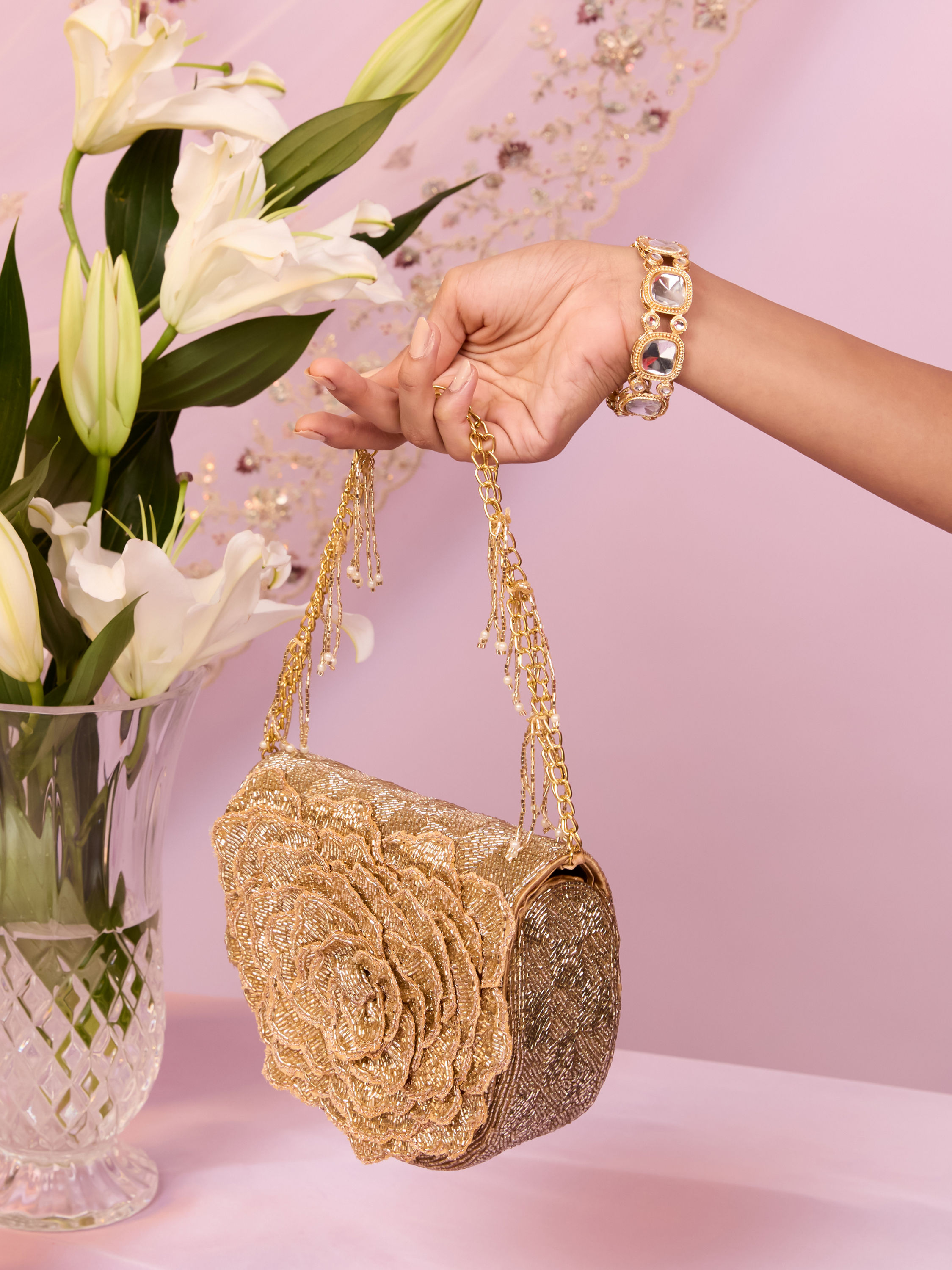 Mohey Women Glittery Gold Festive Purse