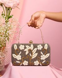 Mohey Women Elegant Black Silk Clutch Bag