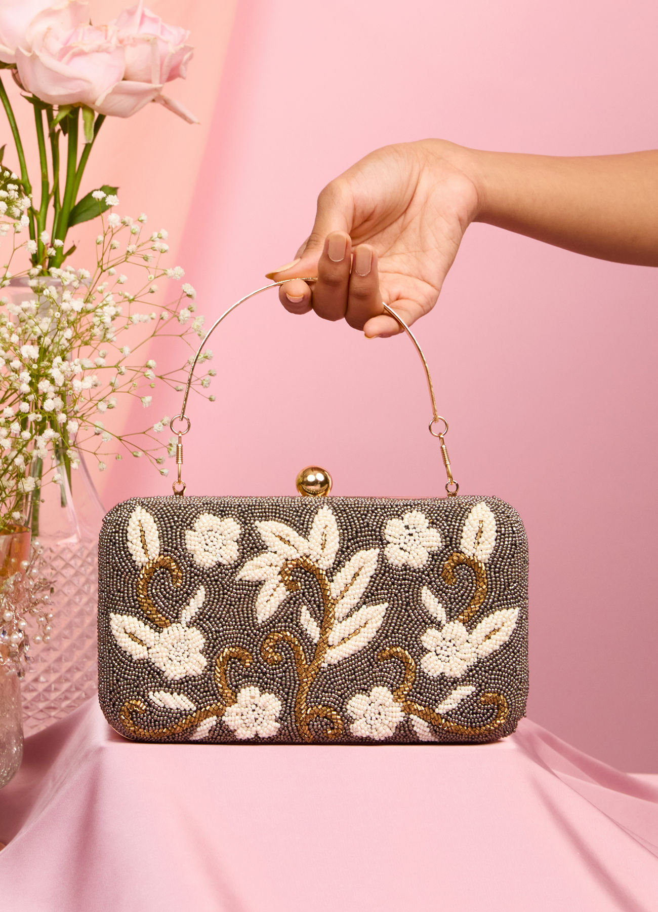 Mohey Women Elegant Black Silk Clutch Bag