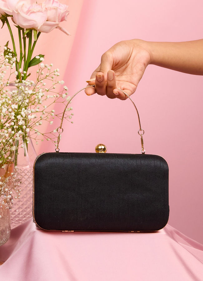Mohey Women Elegant Black Silk Clutch Bag