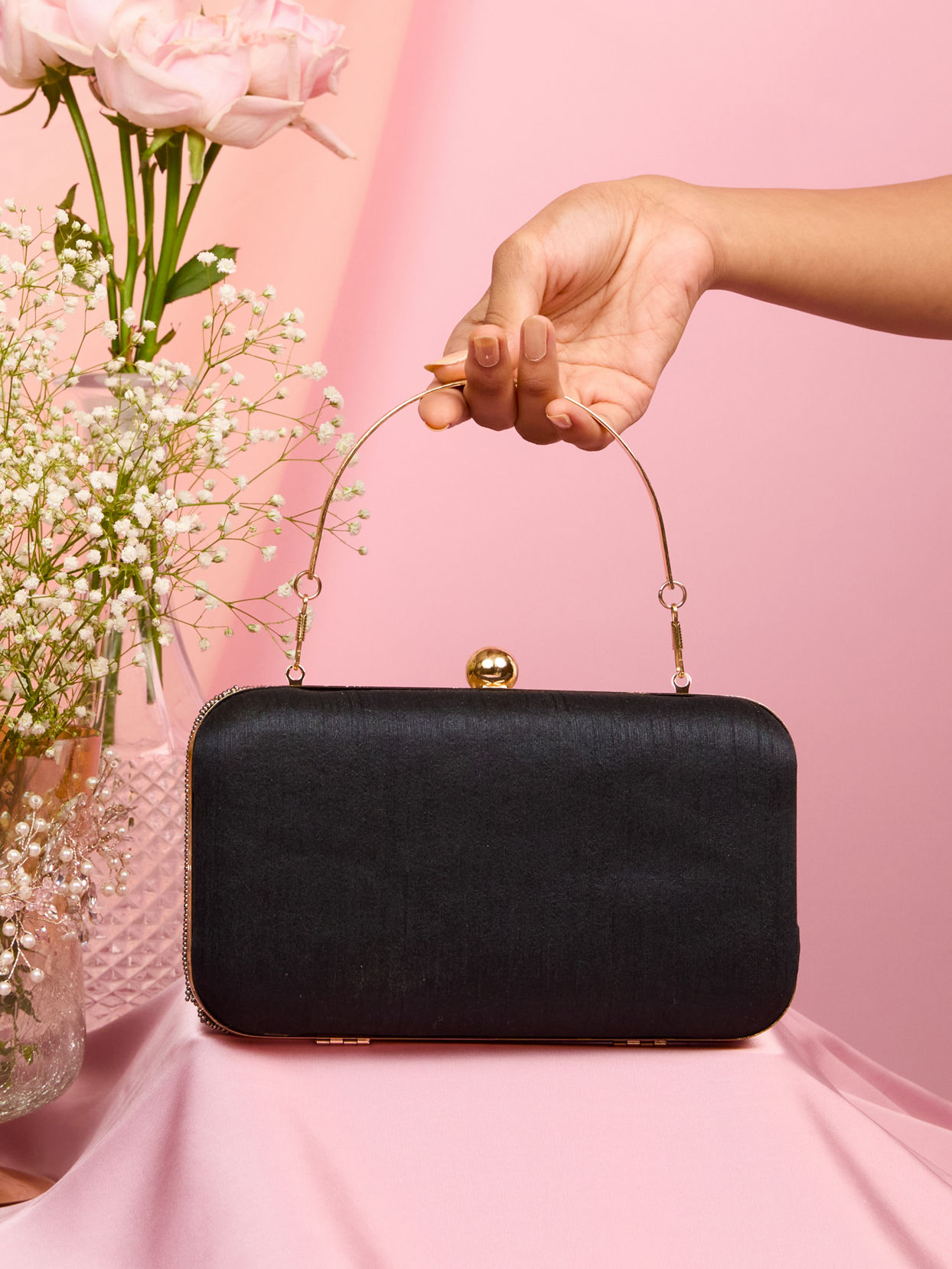 Mohey Women Elegant Black Silk Clutch Bag