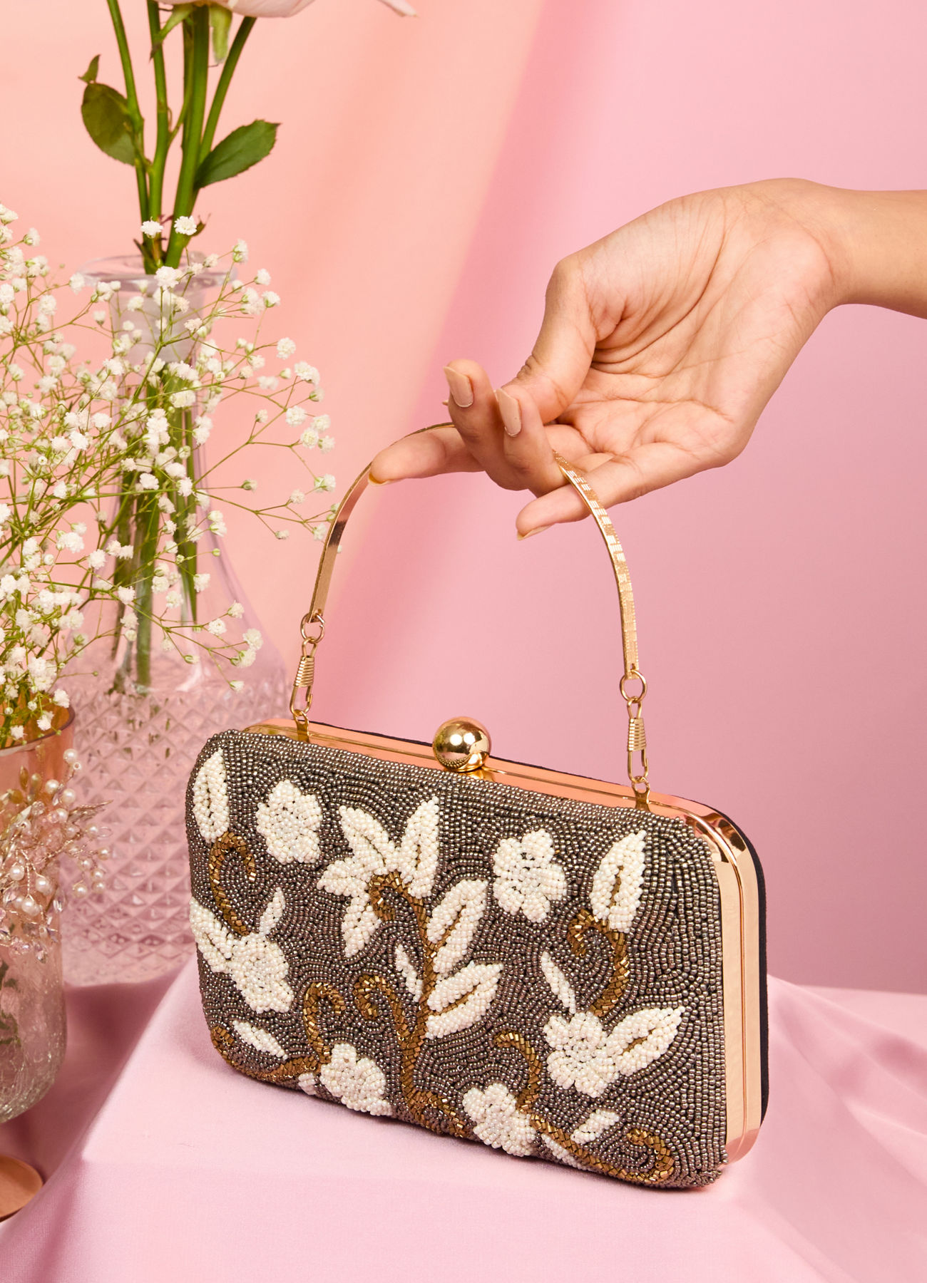 Mohey Women Elegant Black Silk Clutch Bag