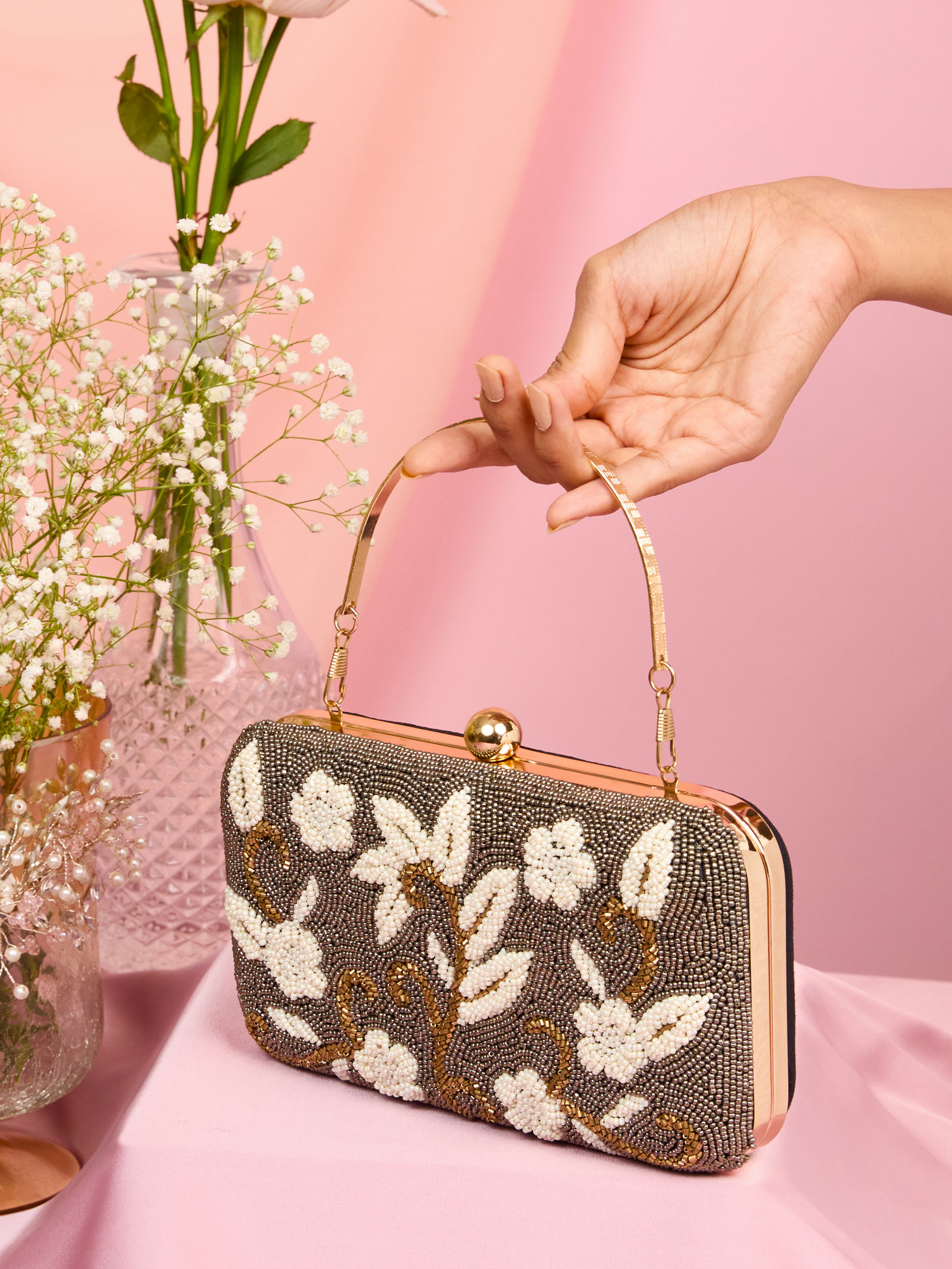 Mohey Women Elegant Black Silk Clutch Bag