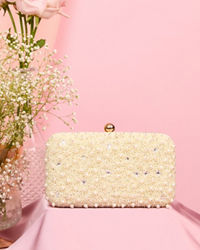 Mohey Women Lustrous Cream Finery Clutch Bag