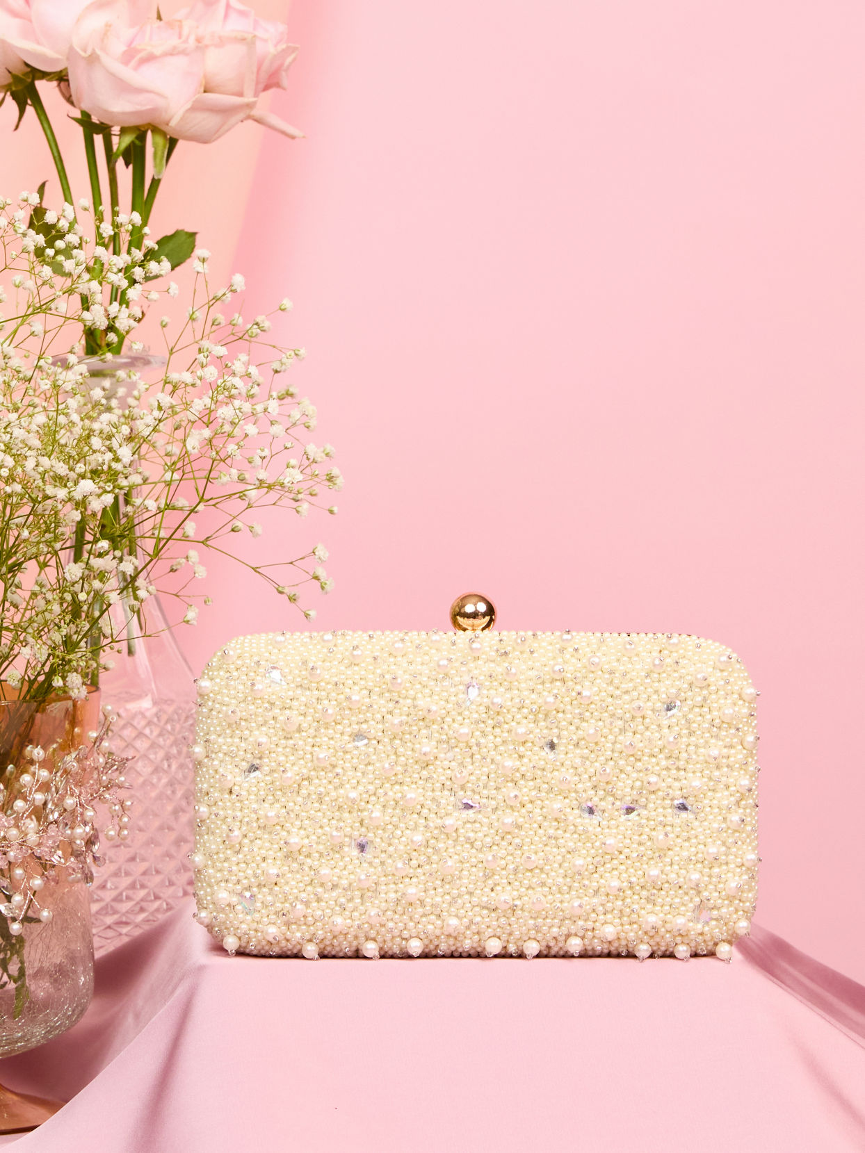 Mohey Women Lustrous Cream Finery Clutch Bag