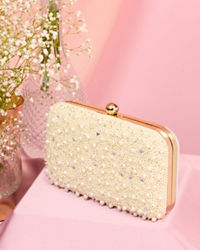 Mohey Women Lustrous Cream Finery Clutch Bag