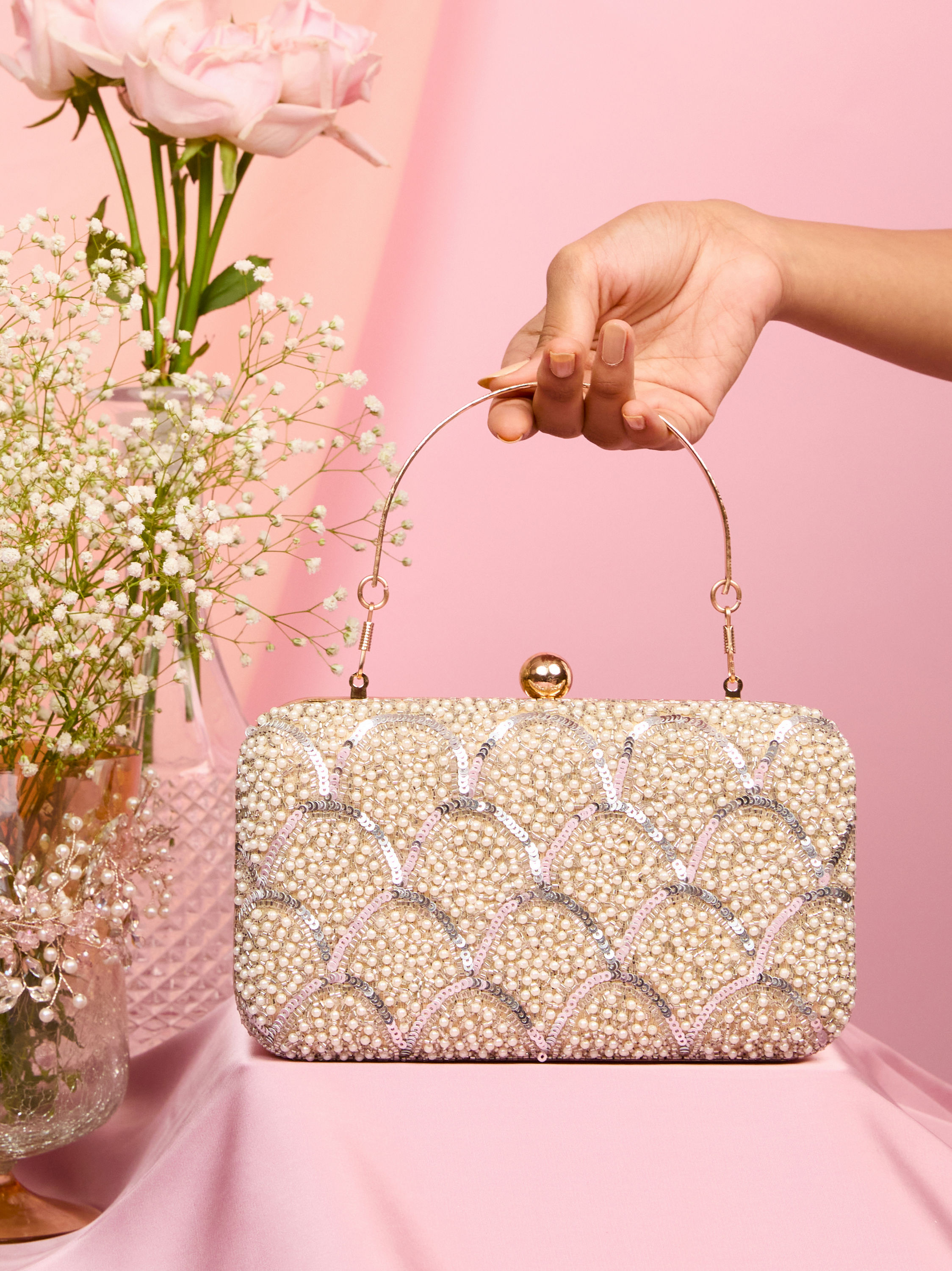 Mohey Women Elegant Beige Clutch Bag