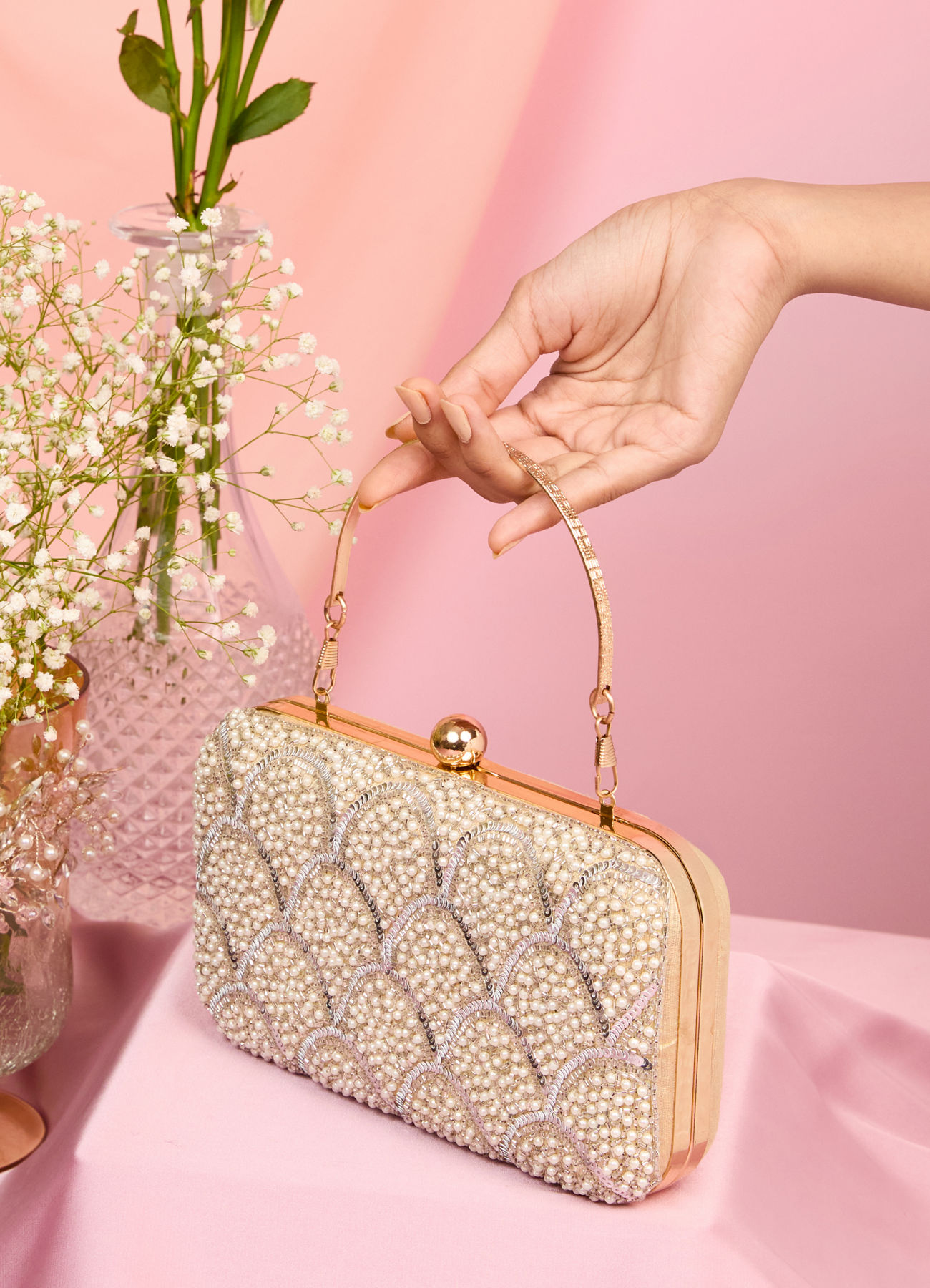 Mohey Women Elegant Beige Clutch Bag