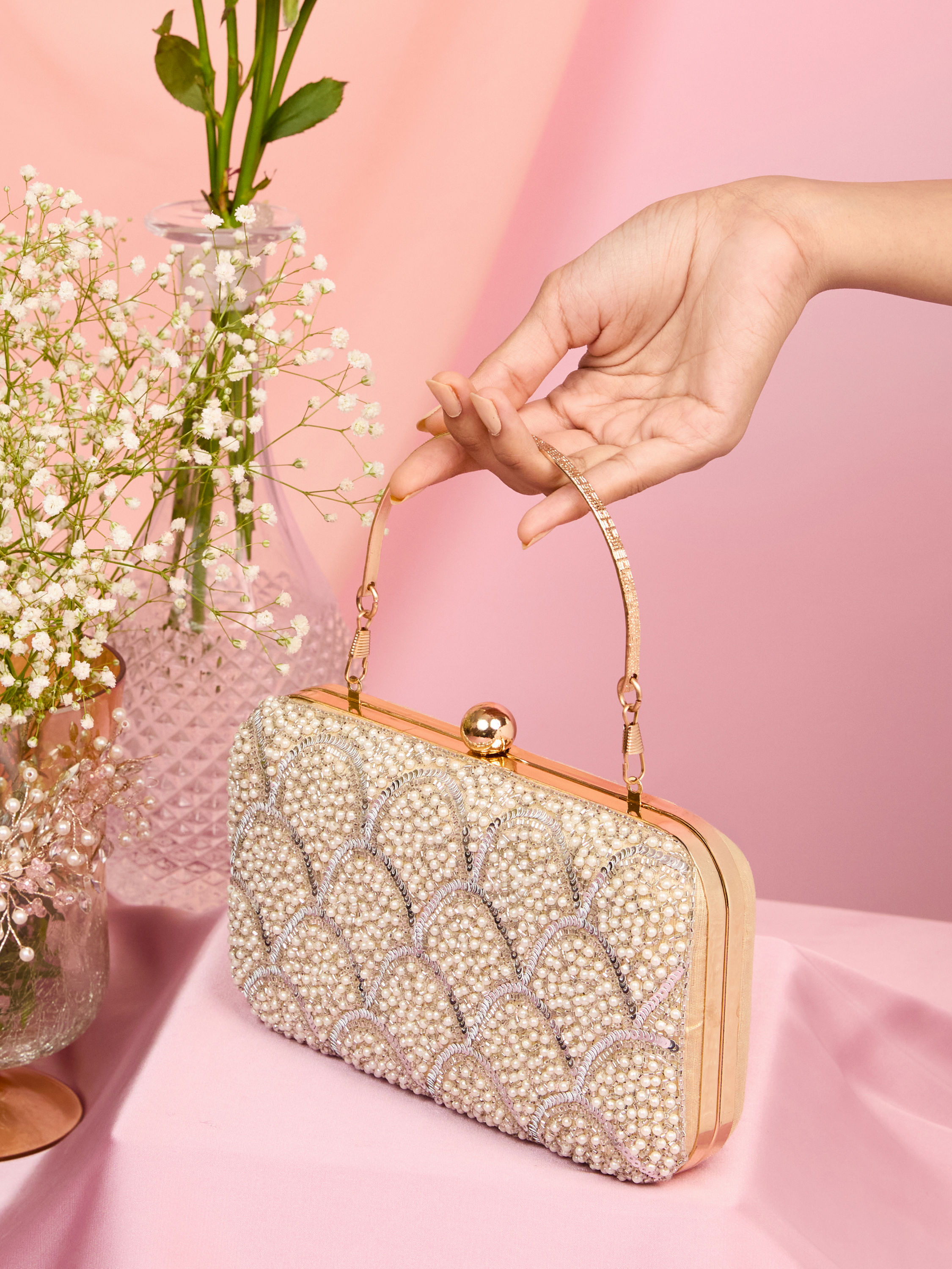 Mohey Women Elegant Beige Clutch Bag