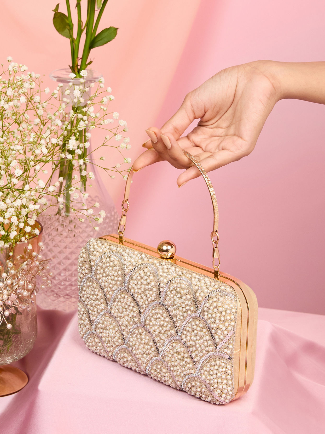 Mohey Women Elegant Beige Clutch Bag