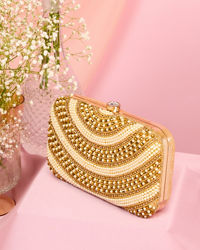 Mohey Women Cream Art Silk Clutch Bag