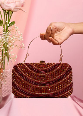 Mohey Women Maroon Graceful Silk Clutch Bag
