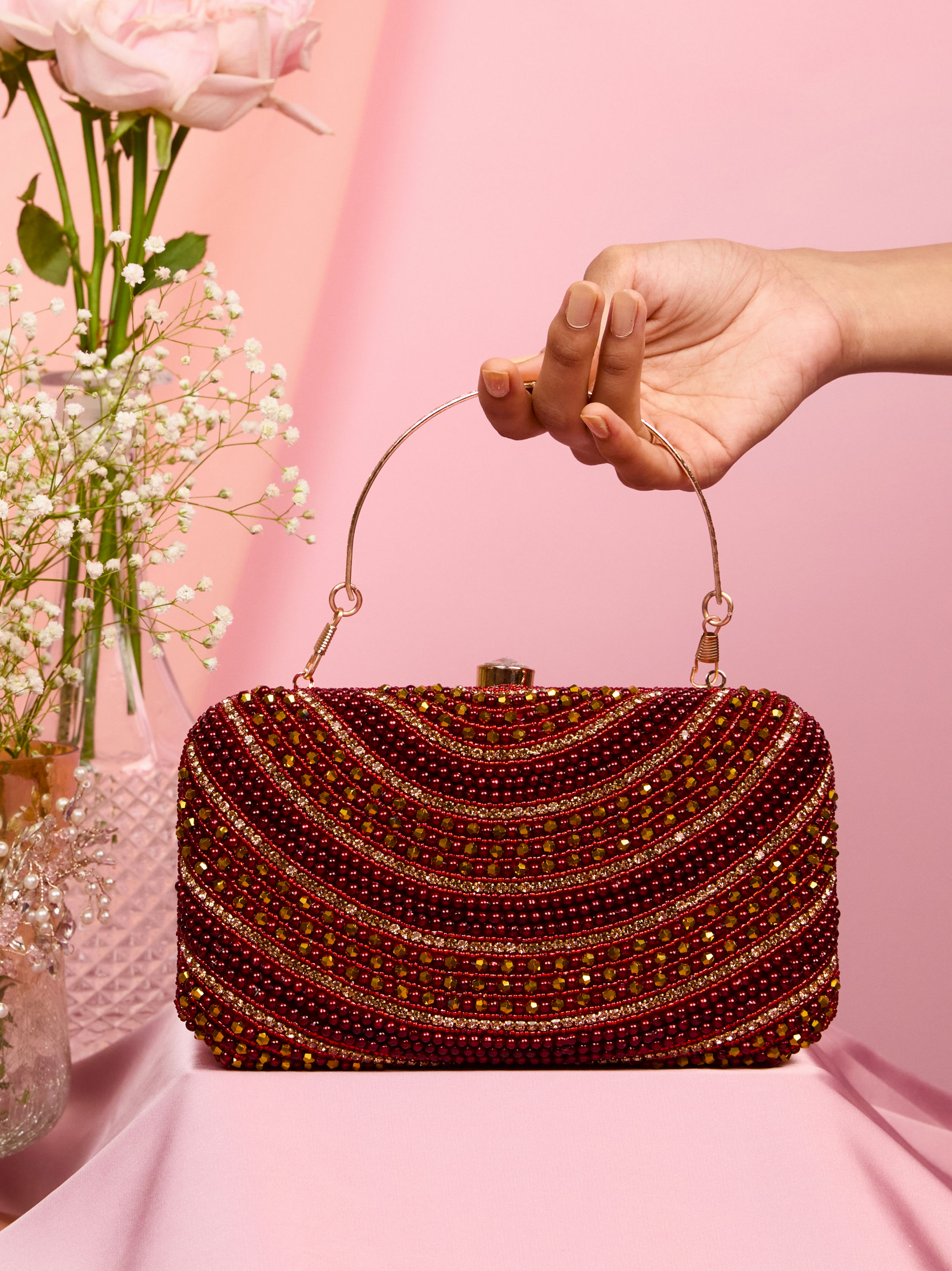 Mohey Women Maroon Graceful Silk Clutch Bag