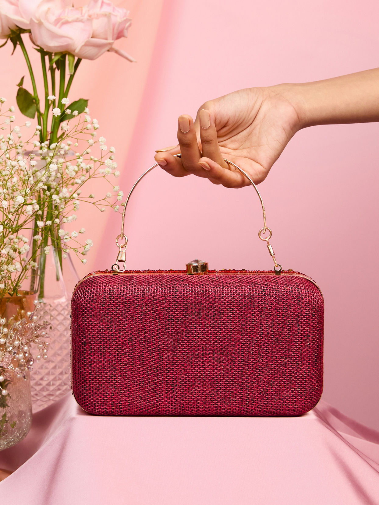 Mohey Women Maroon Graceful Silk Clutch Bag