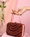 Mohey Women Maroon Graceful Silk Clutch Bag