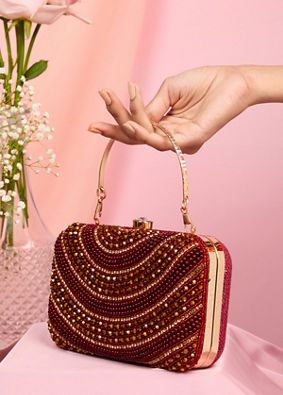 Mohey Women Maroon Graceful Silk Clutch Bag