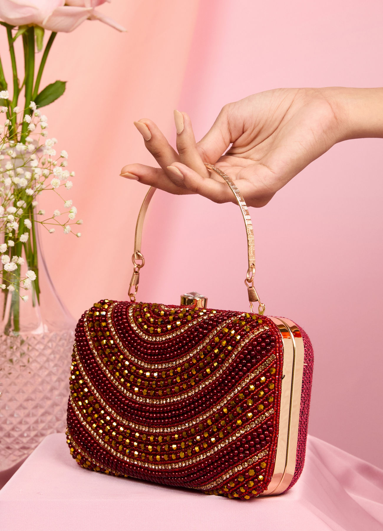Mohey Women Maroon Graceful Silk Clutch Bag