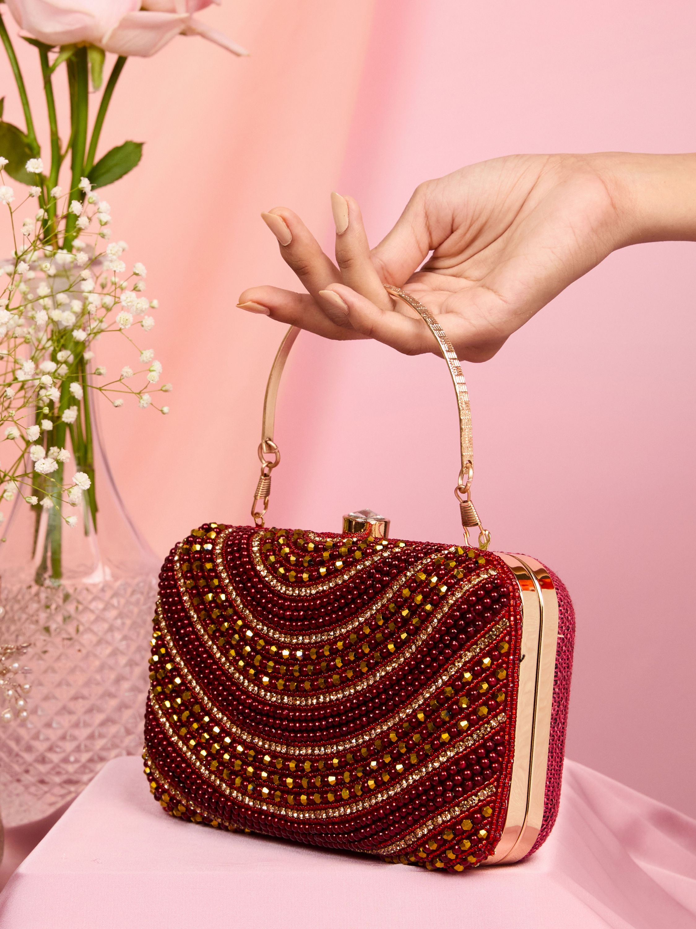 Mohey Women Maroon Graceful Silk Clutch Bag