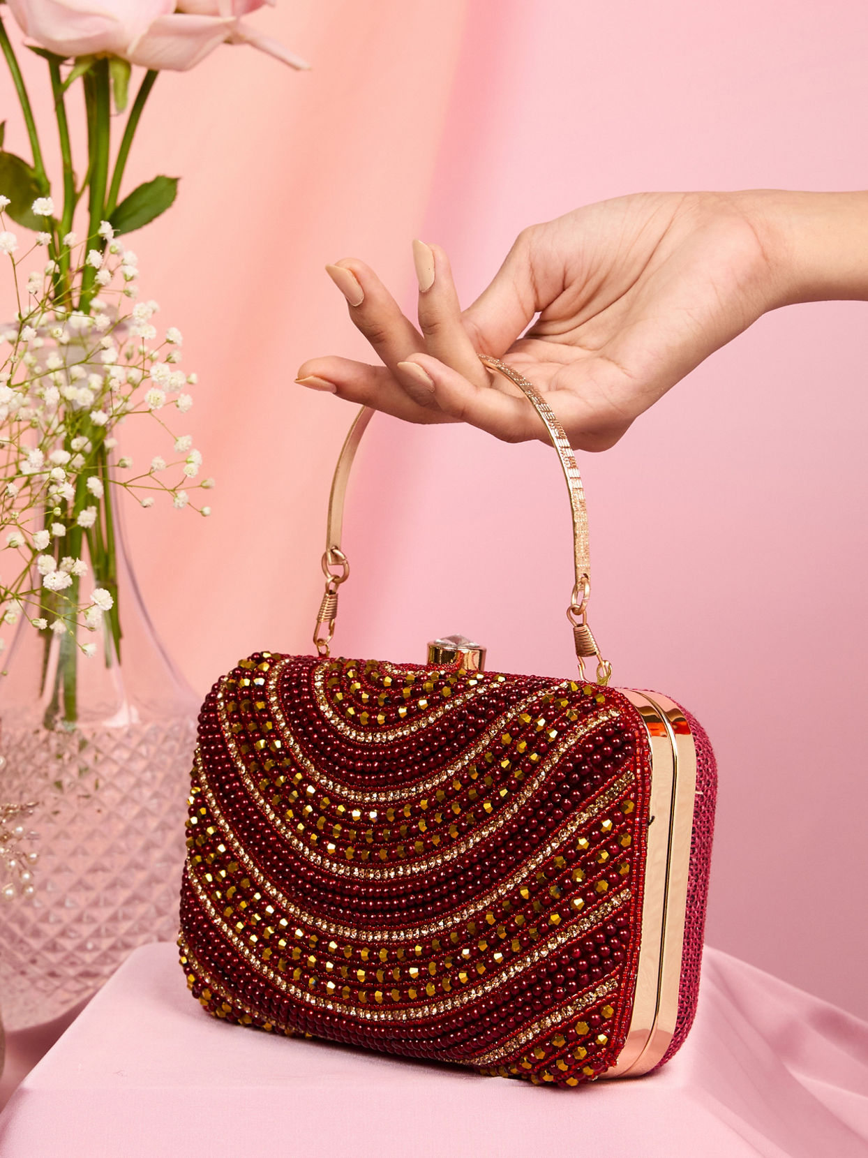 Mohey Women Maroon Graceful Silk Clutch Bag
