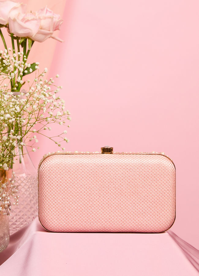 Mohey Women Cream Art Silk Essential Clutch Bag