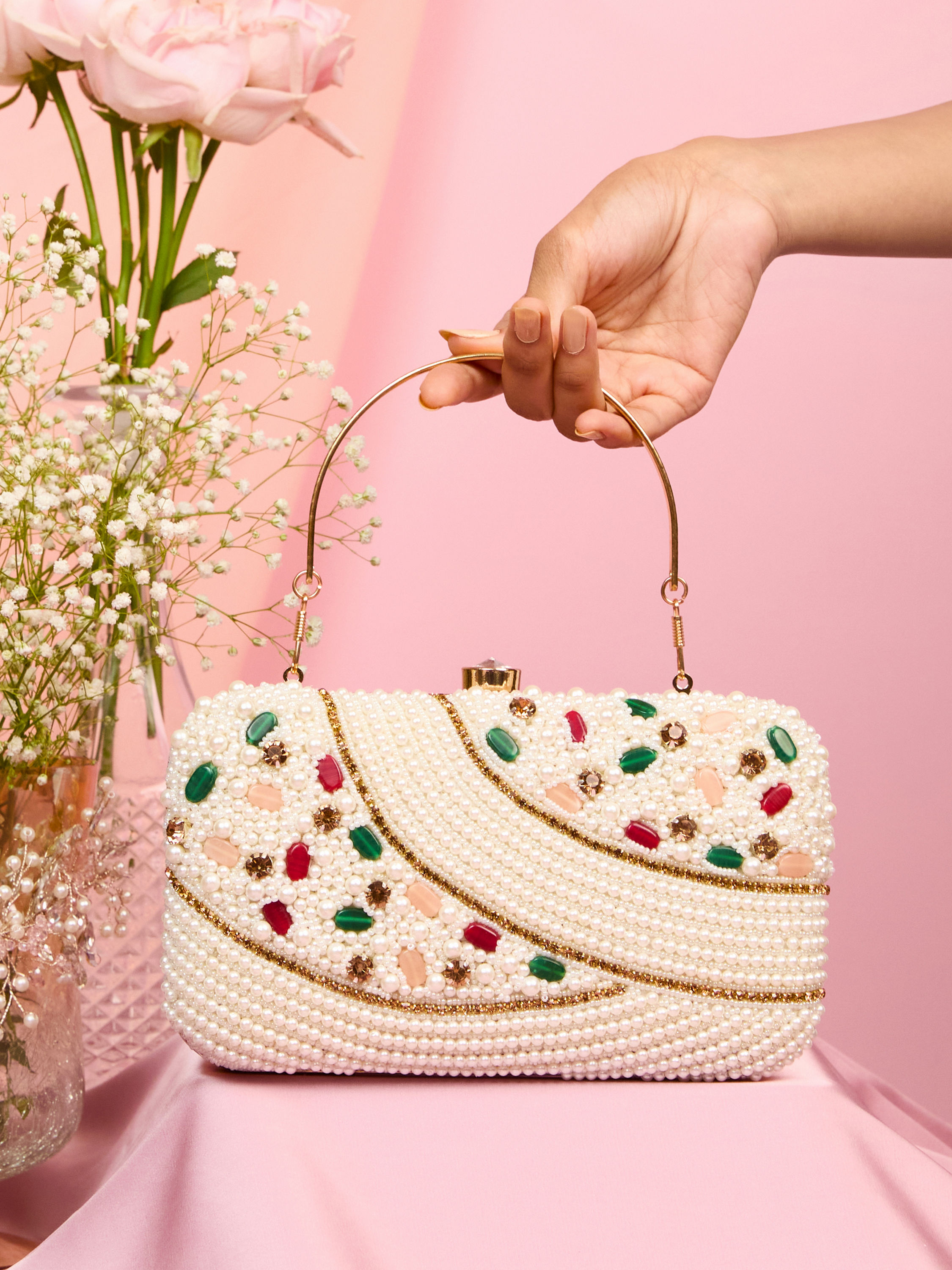 Mohey Women Vibrant Pink Festive Clutch Bag