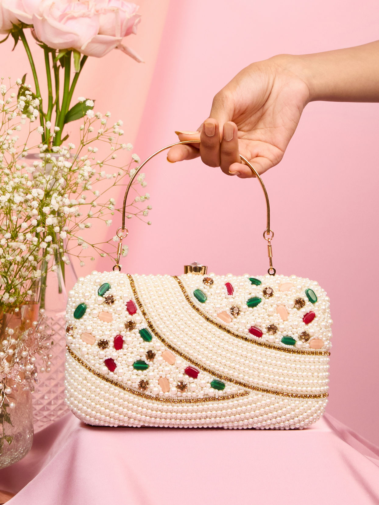 Mohey Women Vibrant Pink Festive Clutch Bag