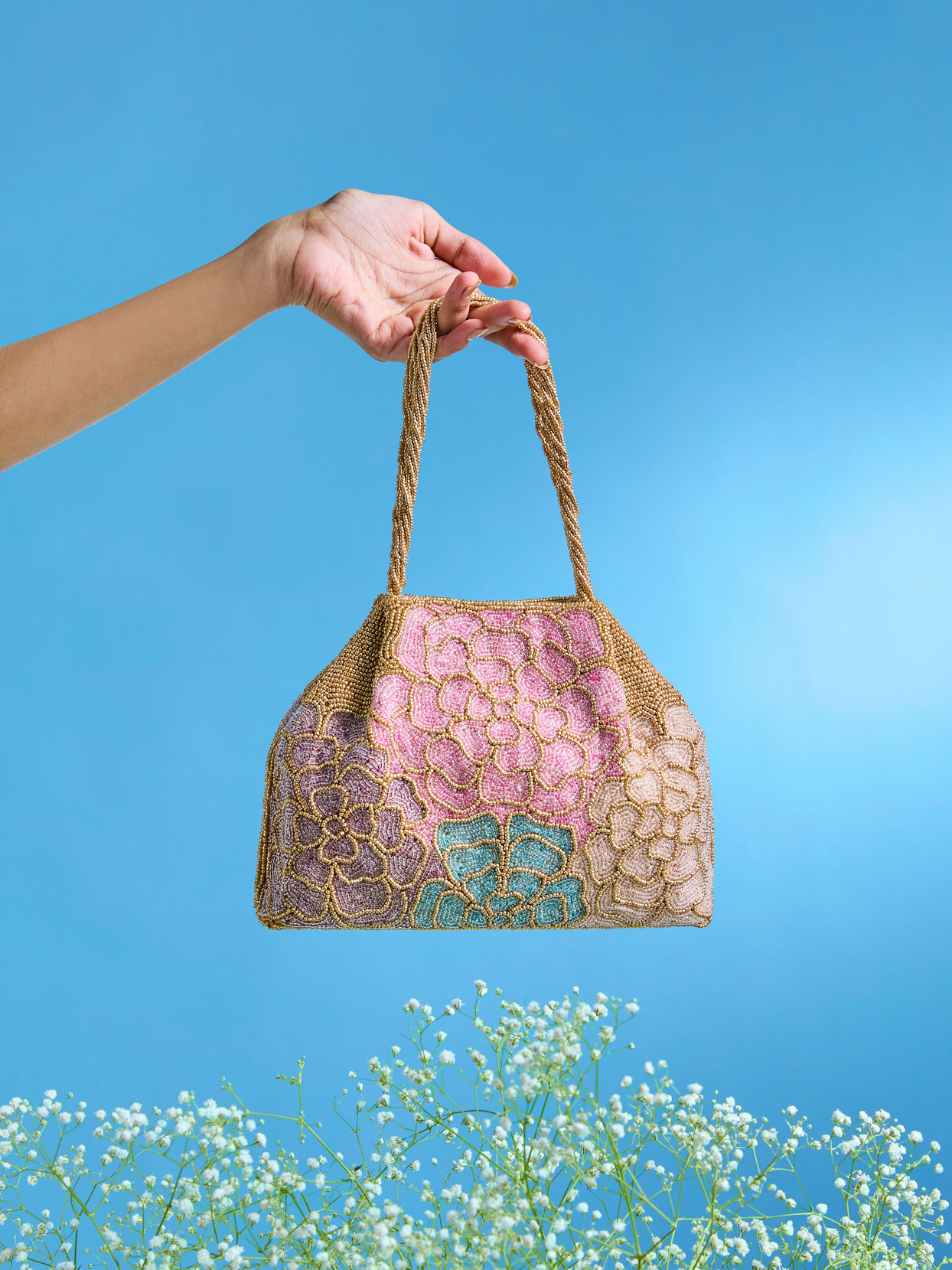 Mohey Women Art Silk Hand-Embroidered Bag with Moti Work