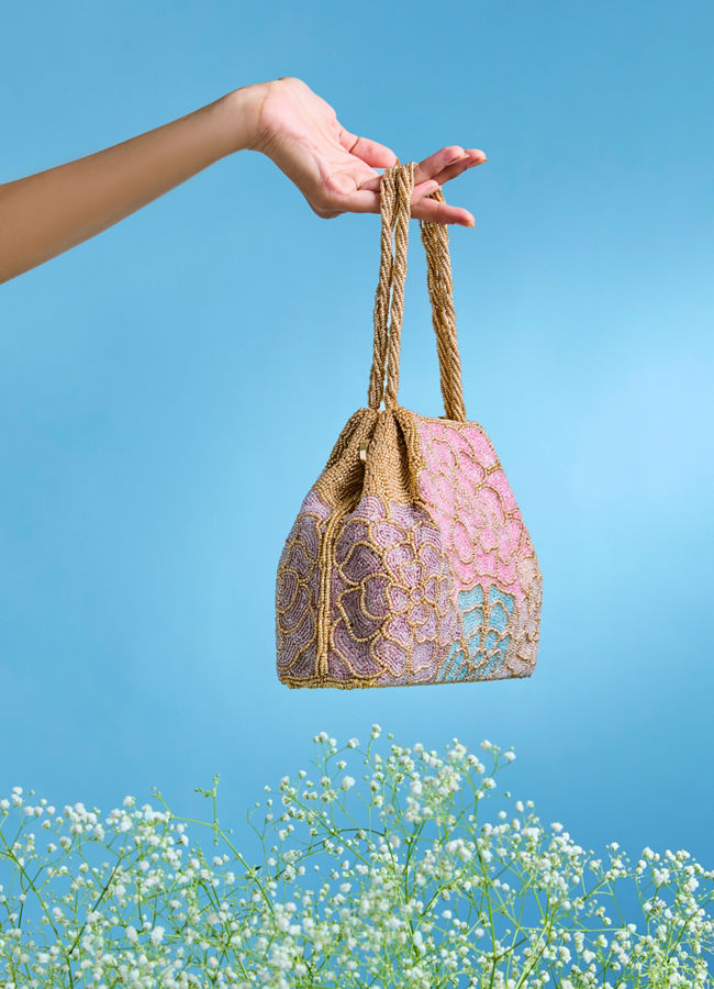 Mohey Women Art Silk Hand-Embroidered Bag with Moti Work