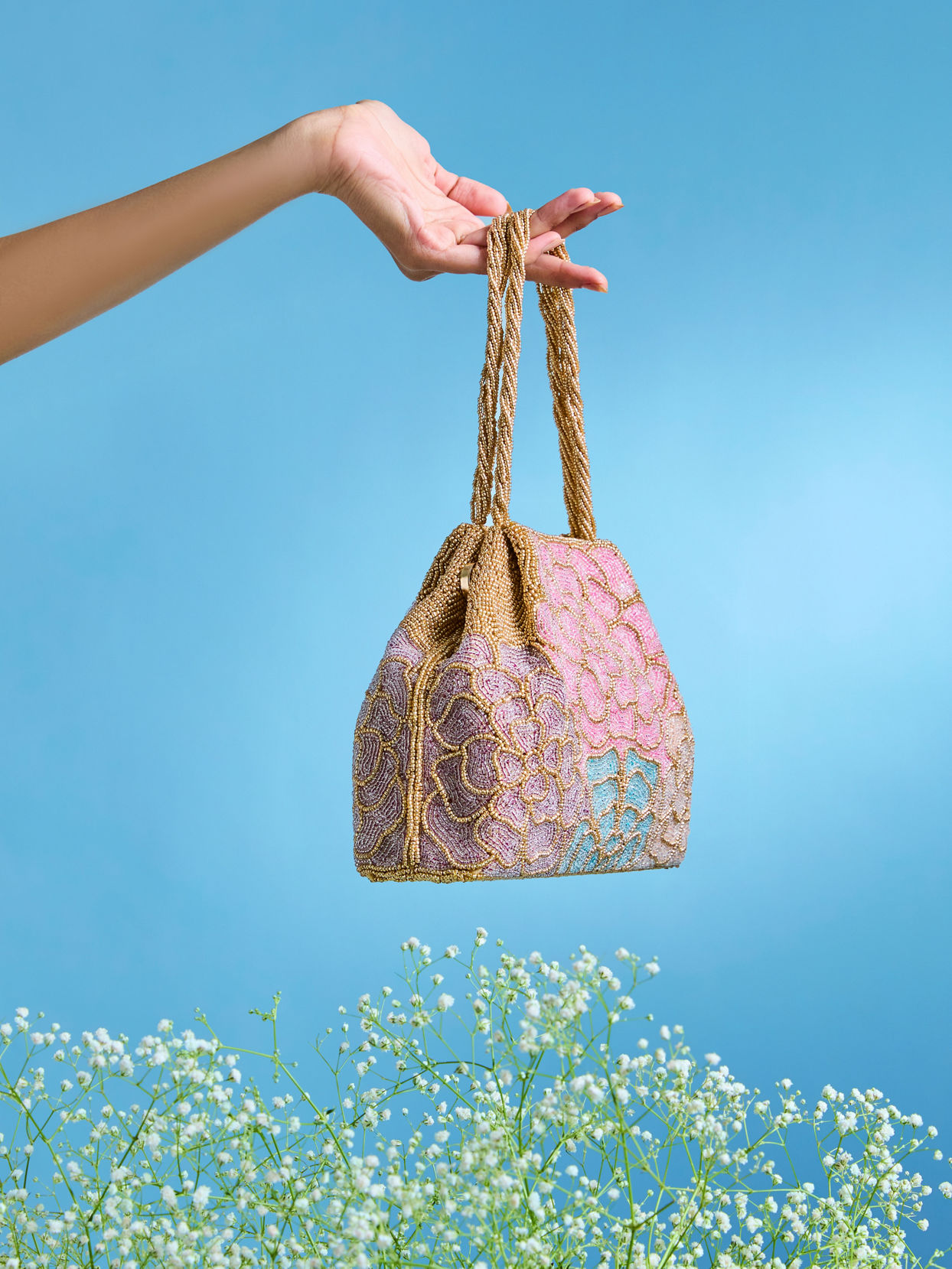 Mohey Women Art Silk Hand-Embroidered Bag with Moti Work