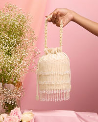 Mohey Women Elegant Cream Velvet Potli Bag