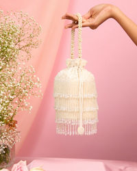 Mohey Women Elegant Cream Velvet Potli Bag