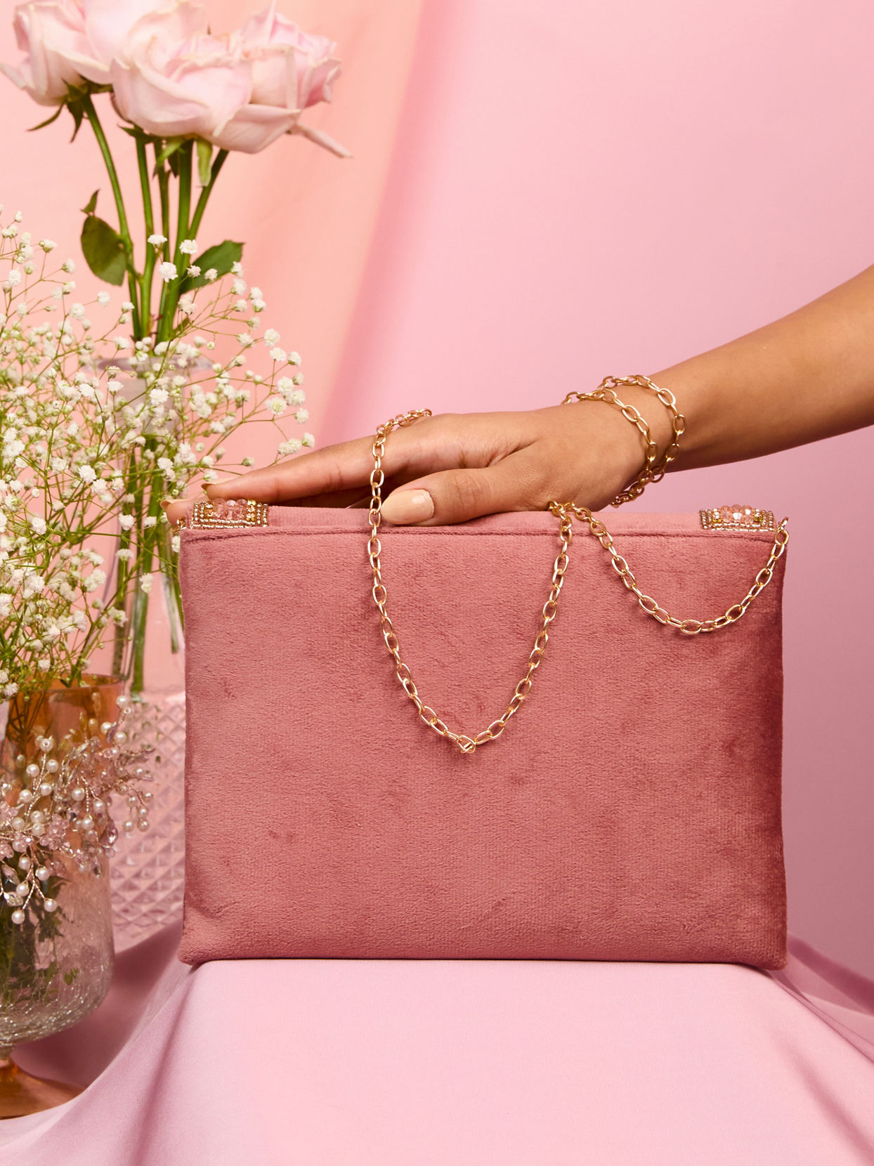Mohey Women Velvet Purple Glamour Envelope Bag