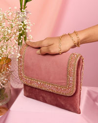 Mohey Women Velvet Purple Glamour Envelope Bag
