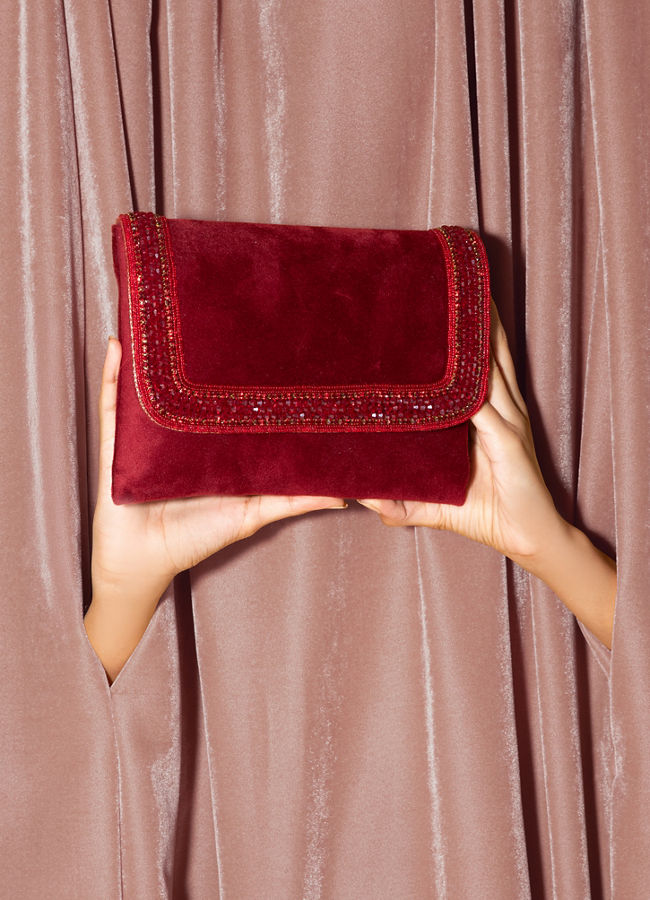 Mohey Women Regal Red Velvet Envelope Bag
