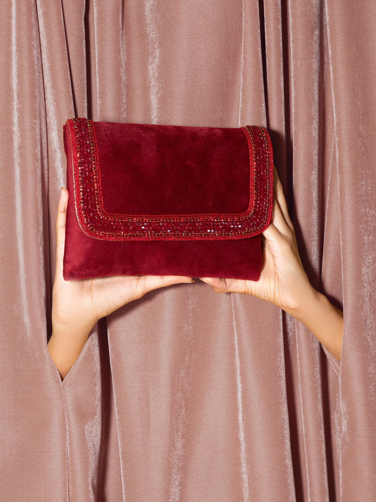 Mohey Women Regal Red Velvet Envelope Bag