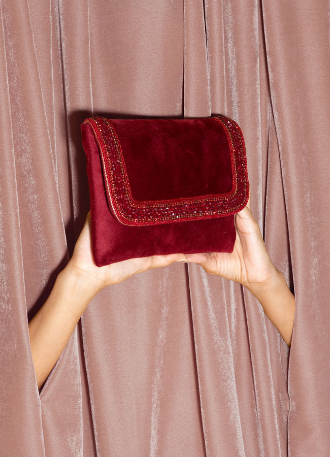 Mohey Women Regal Red Velvet Envelope Bag