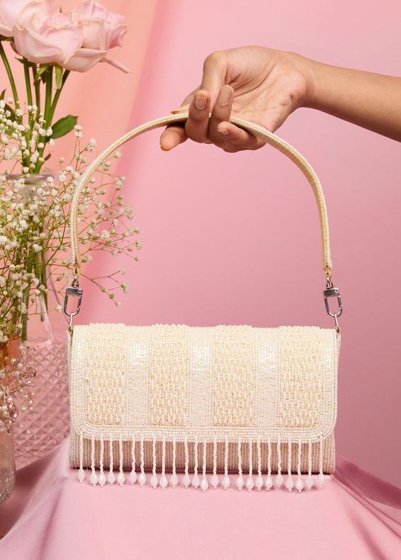 Mohey Women Elegant Cream Silk Celebration Bag