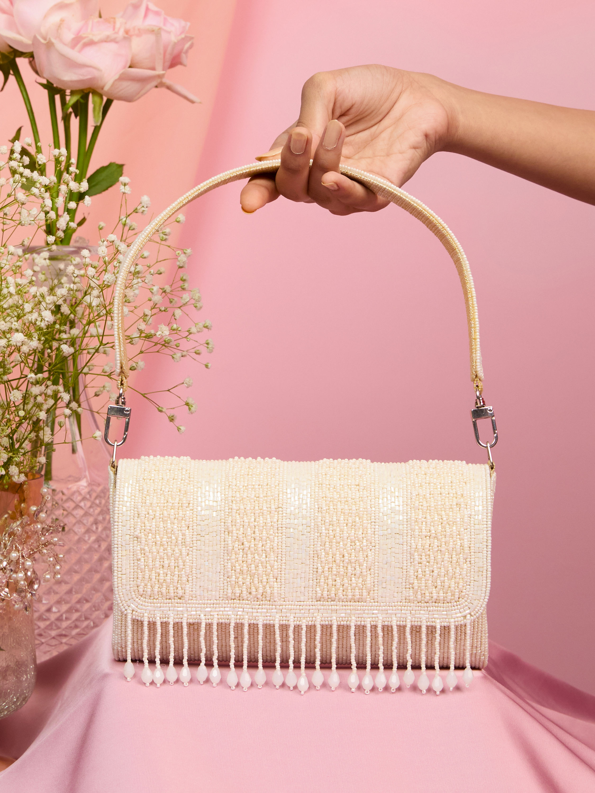 Mohey Women Elegant Cream Silk Celebration Bag