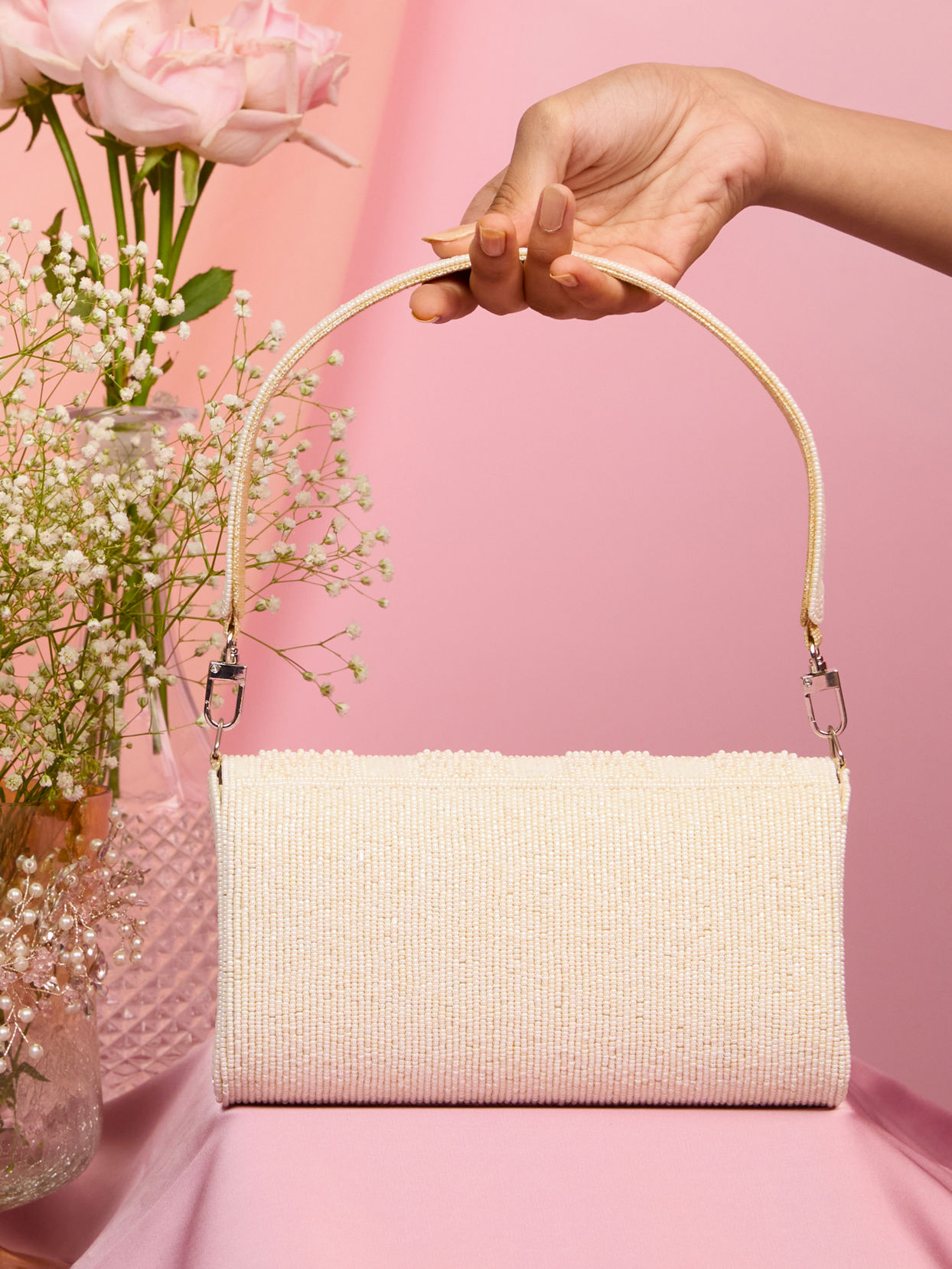 Mohey Women Elegant Cream Silk Celebration Bag